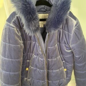 Janie and Jack Lavender Quilted Puffer with Faux-Fur Hood
